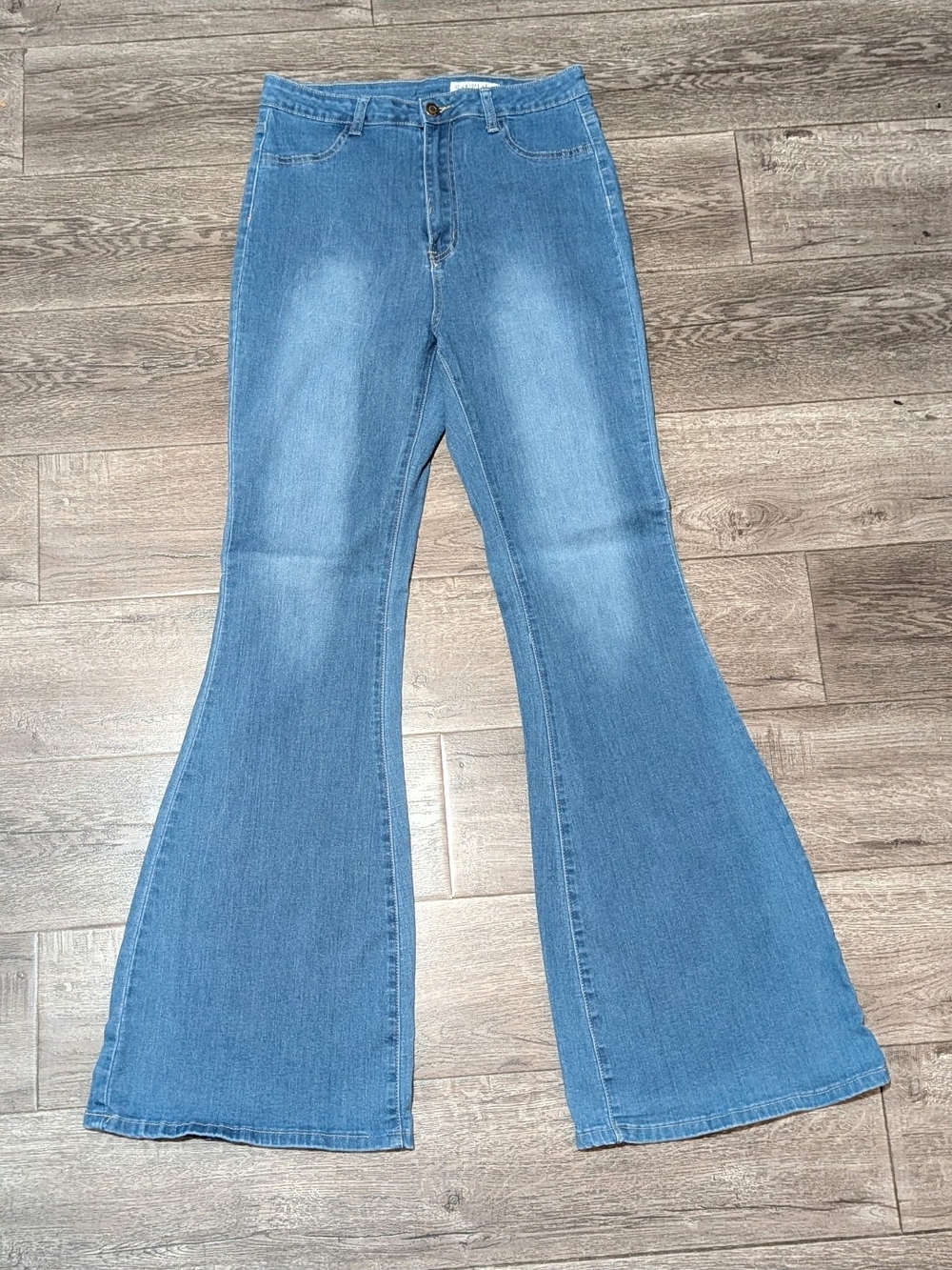 Women's Flare Jeans Womens XL Blue Wash High Rise Stretch Bell Bottoms 33 Inseam